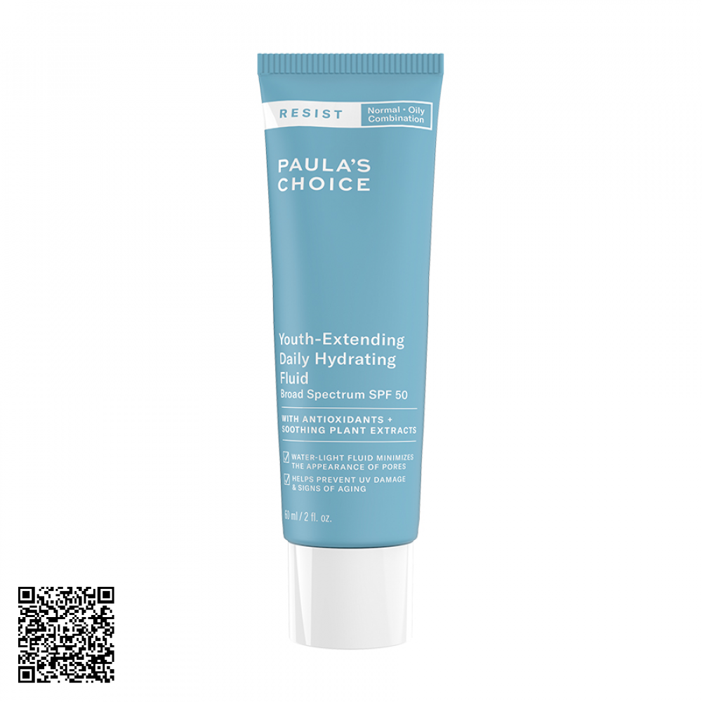 Kem Chống Nắng Phổ Rộng Paula’s Choice Resist Youth-Extending Daily Hydrating Fluid SPF50 Từ Mỹ 60ml