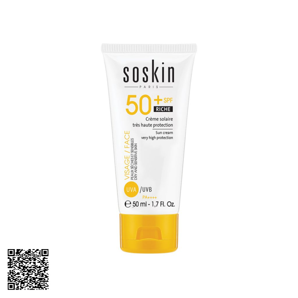 Kem Chống Nắng Soskin Visage/Face Sun Cream Very High Protection SPF50+/PA++++ (Riche) Từ Pháp 50ml