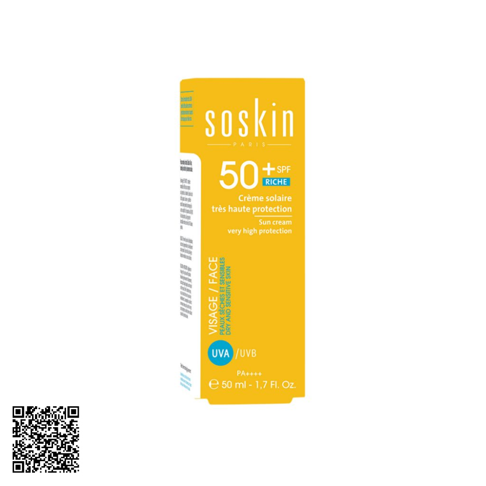 Kem Chống Nắng Soskin Visage/Face Sun Cream Very High Protection SPF50+/PA++++ (Riche) Từ Pháp 50ml