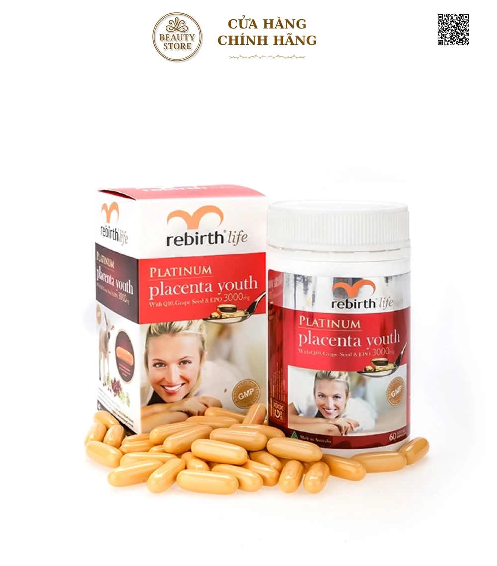 Nhau Thai Cừu Rebirth Life (Platinum Placenta Youth) (3000mg x 60 Viên)