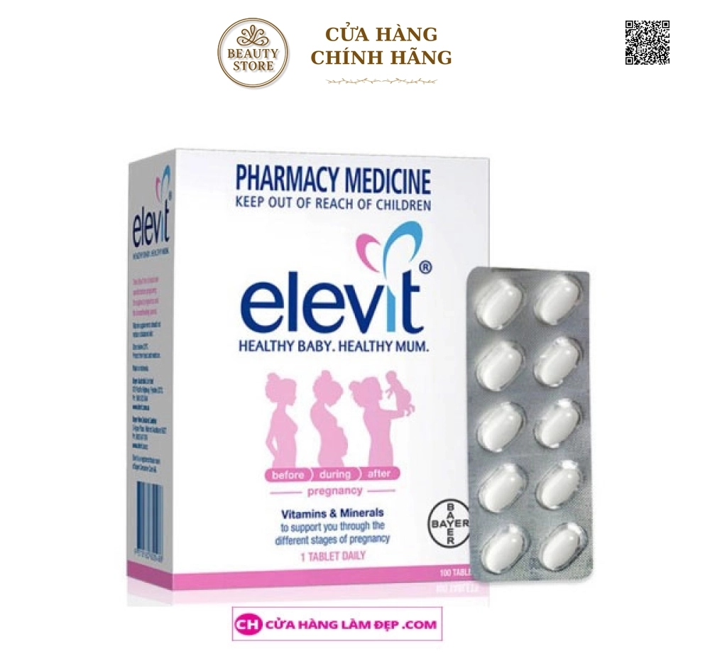 Elevit mẫu mới 2019 Của Úc Hộp 100 Viên - Vitamin Bà Bầu Dành Cho Phụ Nữ Trước, Trong Thời Kỳ Mang Thai Và Sau Khi Sinh