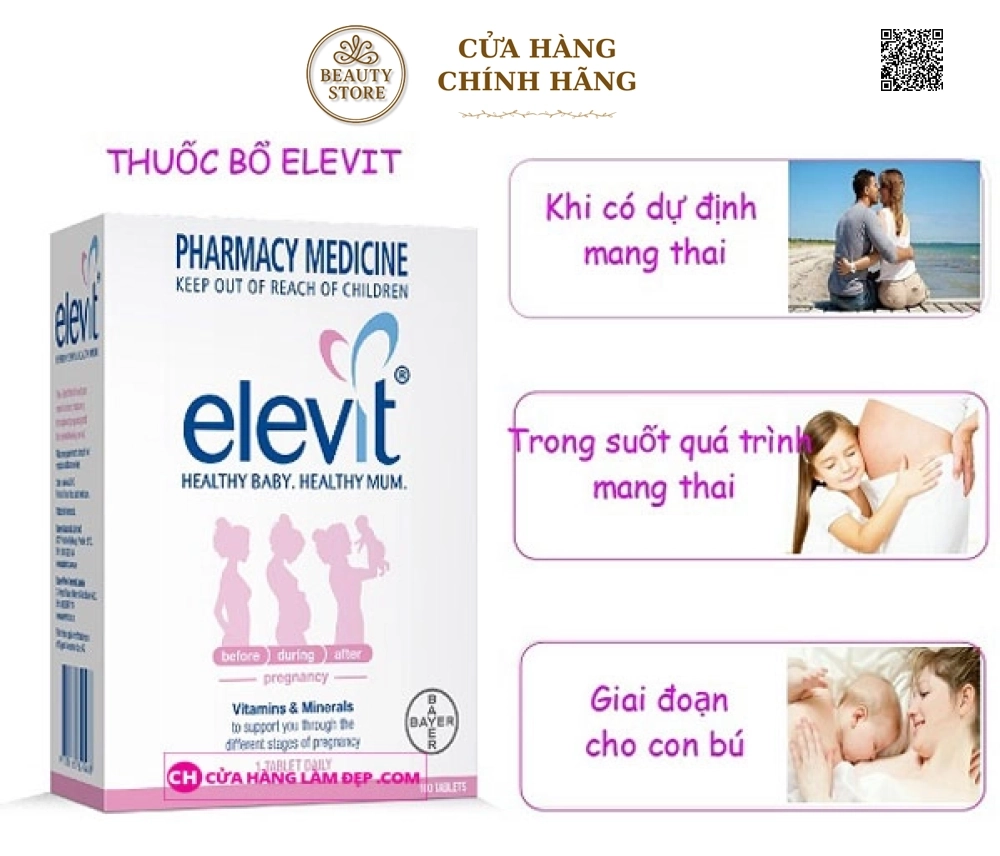 Elevit mẫu mới 2019 Của Úc Hộp 100 Viên - Vitamin Bà Bầu Dành Cho Phụ Nữ Trước, Trong Thời Kỳ Mang Thai Và Sau Khi Sinh