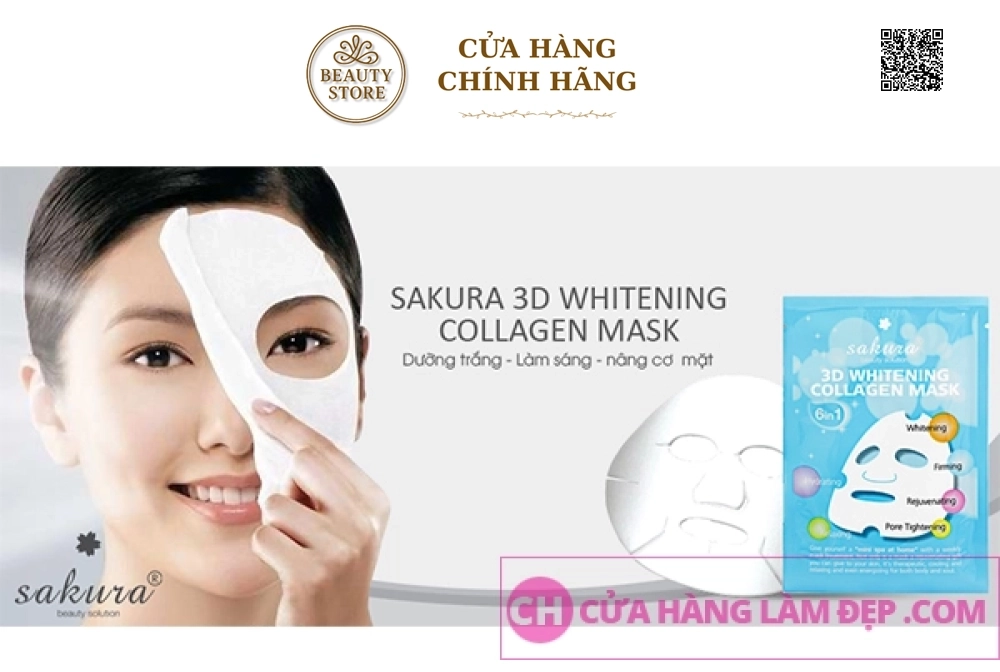 Mặt Nạ Dưỡng Trắng Da & Nâng Cơ Sakura 3D Whitening Collagen Mask