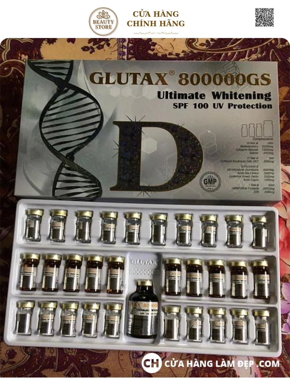 Set Truyền Trắng Bảo Vệ Da Tối Ưu Glutax 800000GS Ultimate Whitening SPF 100 UV Protection
