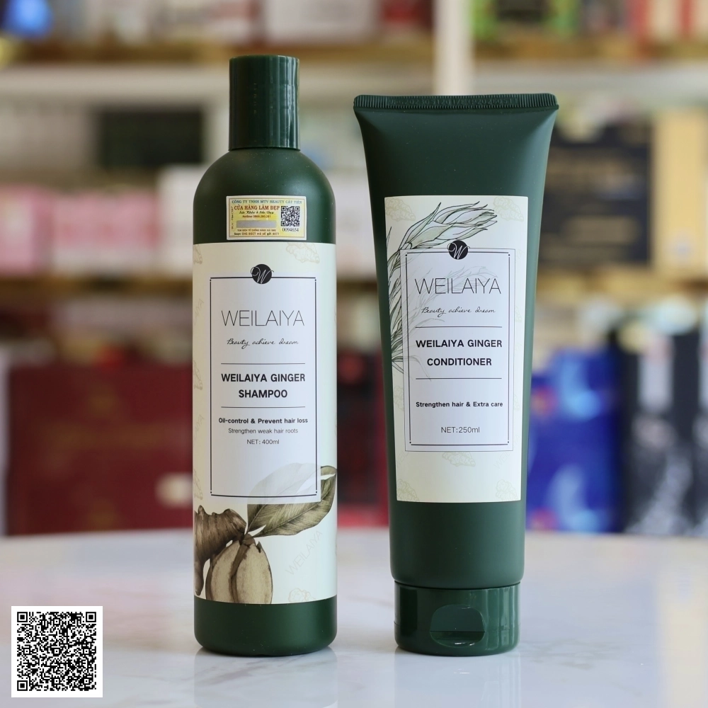 Bộ Dầu Gội Xả Weilaiya Hair Strength Conditioner & Shampoo Chiết Xuất Gừng Dành Cho Tóc Dầu, Bết Dính 400ml x 250ml Từ Hồng Kông