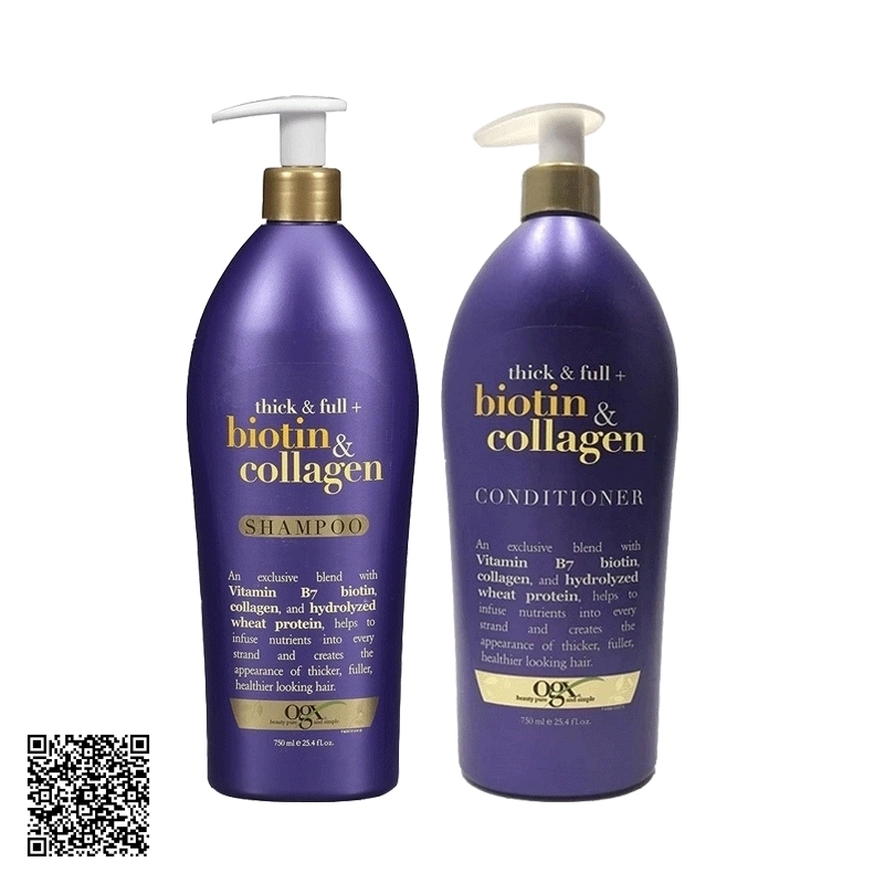 Bộ Dầu Gội Dầu Xả Biotin & Collagen Ogx Thick & Full+ Bổ Sung Biotin Collagen Của Mỹ 750ml