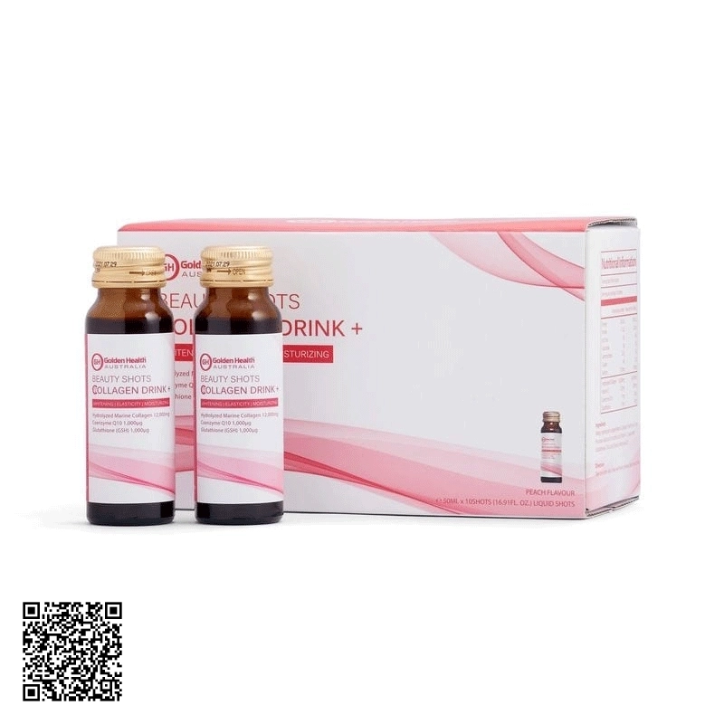 Nước Uống Beauty Shots Collagen Drink + Golden Health Của Úc Hộp 10 Lọ 50ml