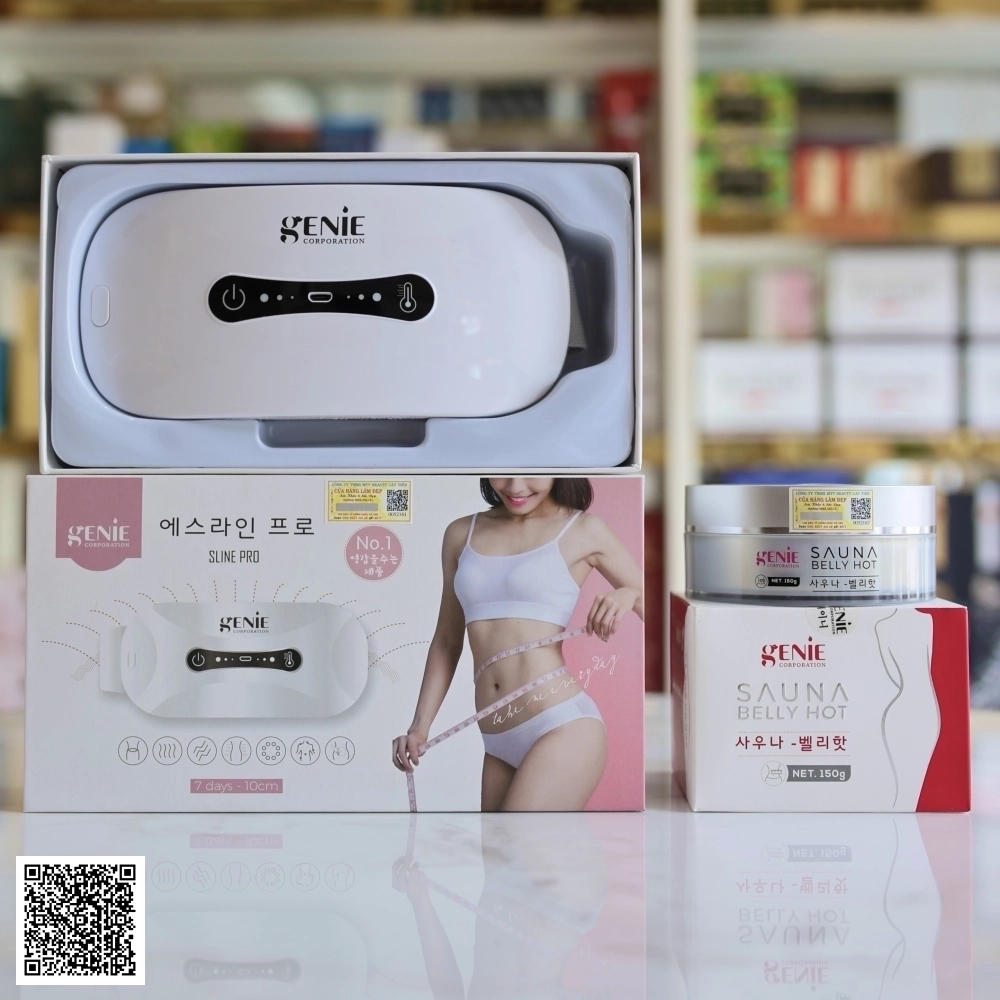 Combo Giảm Mỡ Bụng Tại Nhà Đai Massage Tan Mỡ Bụng Genie Sline Pro + Kem Tan Mỡ Genie Sauna Belly Hot Hàn Quốc