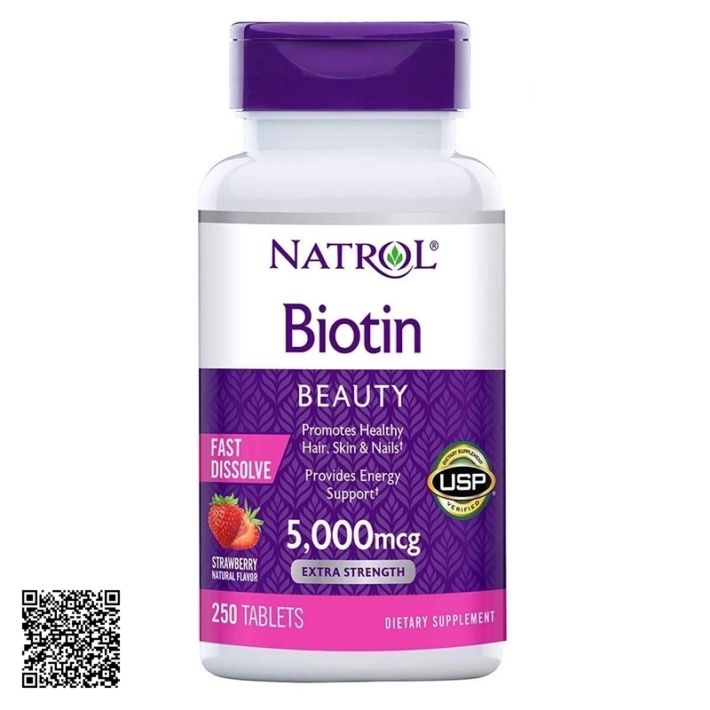 Viên Ngậm Hỗ Trợ Mọc Tóc Natrol Biotin Beauty 5000mcg Extra Strength Của Mỹ 250 Viên