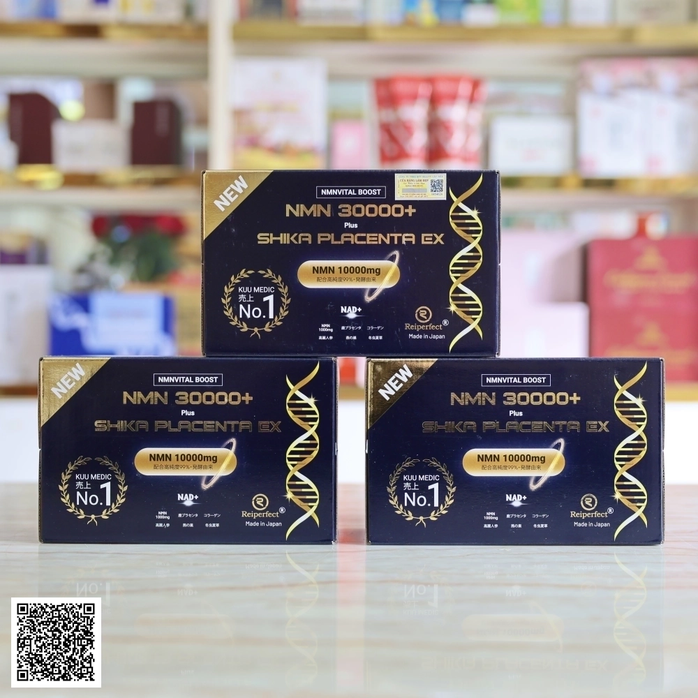 NMN 30000+ Plus Shika Placenta Ex Reiperfect Nước Uống Trẻ Hóa Tế Bào Nhật Bản Hộp 30 Chai * 50 ml
