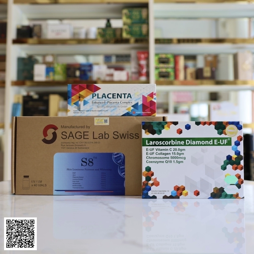 Bộ Truyền Trắng Da S8 SAGE Lab Swiss + Laroscorbine Diamond E-UF + Placenta Complex Từ Thụy Sĩ