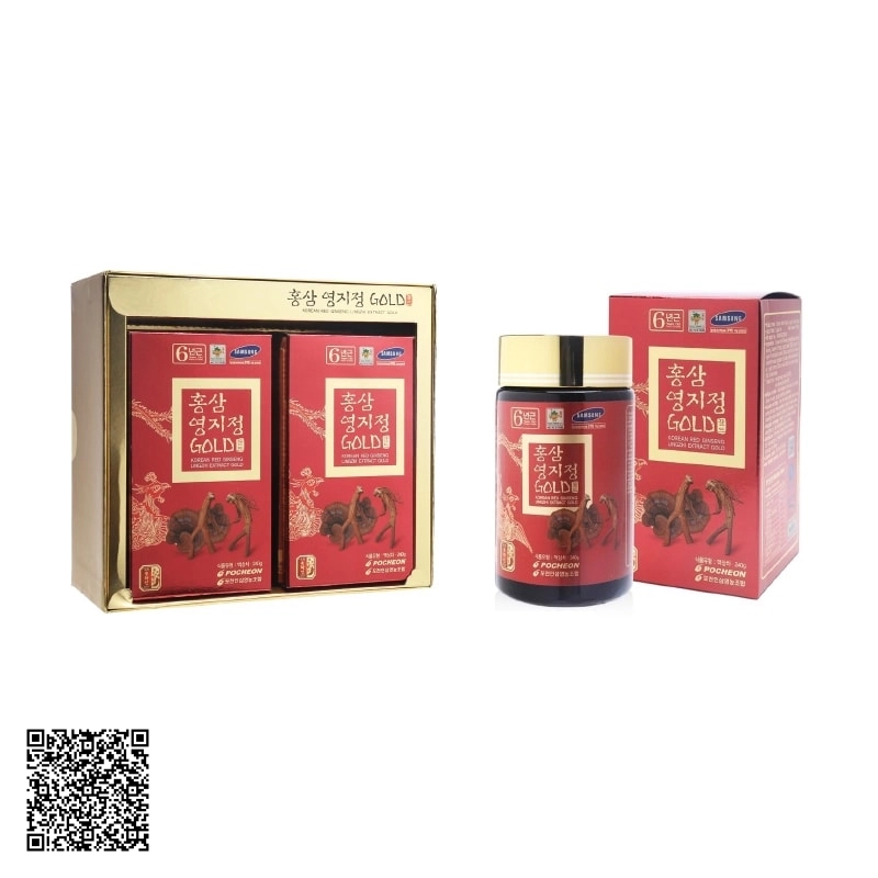 Cao Hồng Sâm Linh Chi Pocheon Korean Red Ginseng Lingzhi Extract Gold Của Hàn Quốc 2 Lọ/Hộp