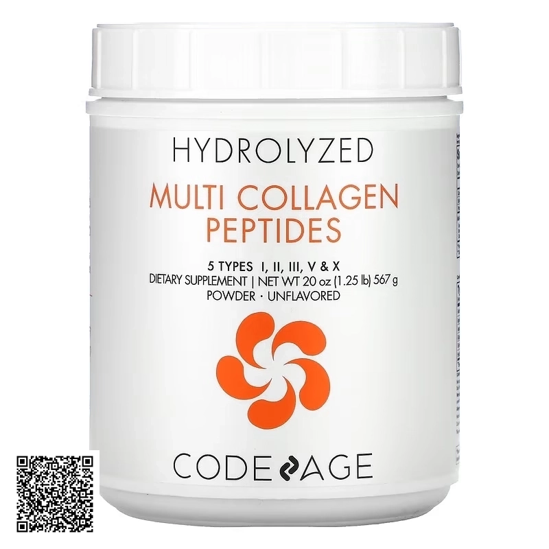 Bột Collagen Trẻ Hóa Da CodeAge Hydrolyzed Multi Collagen Peptides Powder 5 Types I, II, III, V & X Từ Mỹ 567g