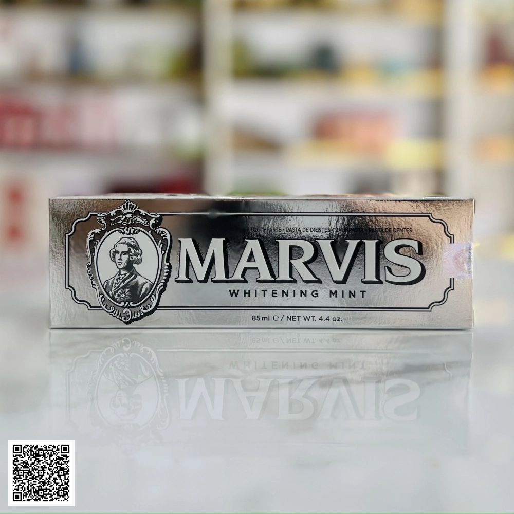 Kem Đánh Răng Marvis Whitening Mint Toothpaste Màu Bạc Làm Trắng Răng 85ml