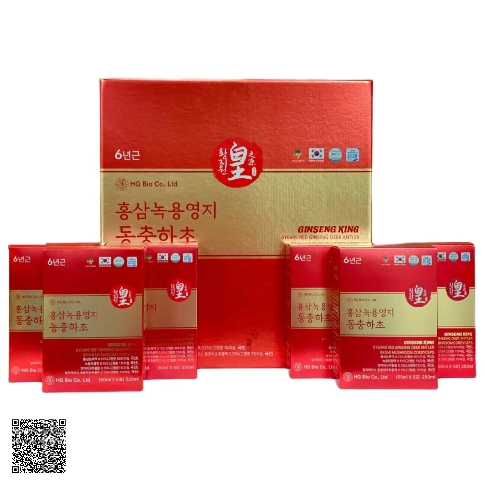 Nước Hồng Sâm Nhung Hươu Linh Chi Đông Trùng HG Bio Ginseng King 6 Years Red Ginseng Deer Antler Reishi Mushroom Cordyceps