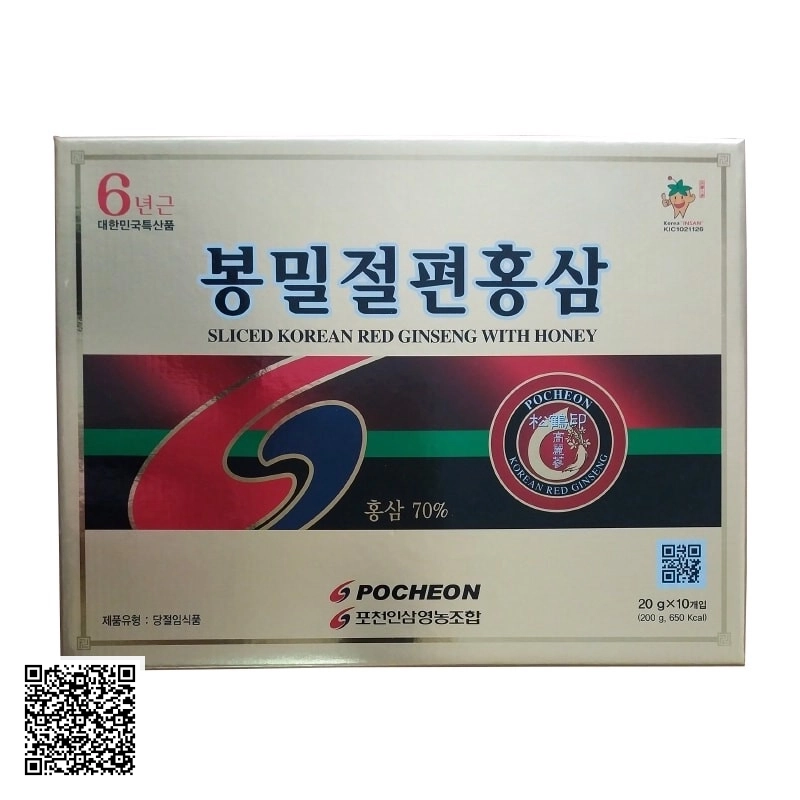 Hồng Sâm Lát Tẩm Mật Ong Pocheon Sliced Korean Red Ginseng With Honey Từ Hàn Quốc 10 Gói