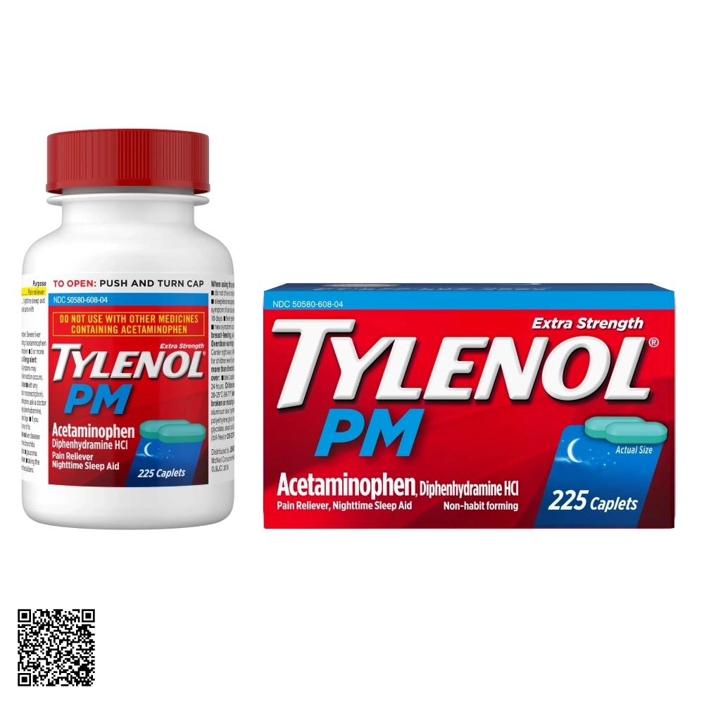 Viên Uống Giảm Đau Ban Đêm Tylenol PM Extra Strength Từ Mỹ 225 Viên