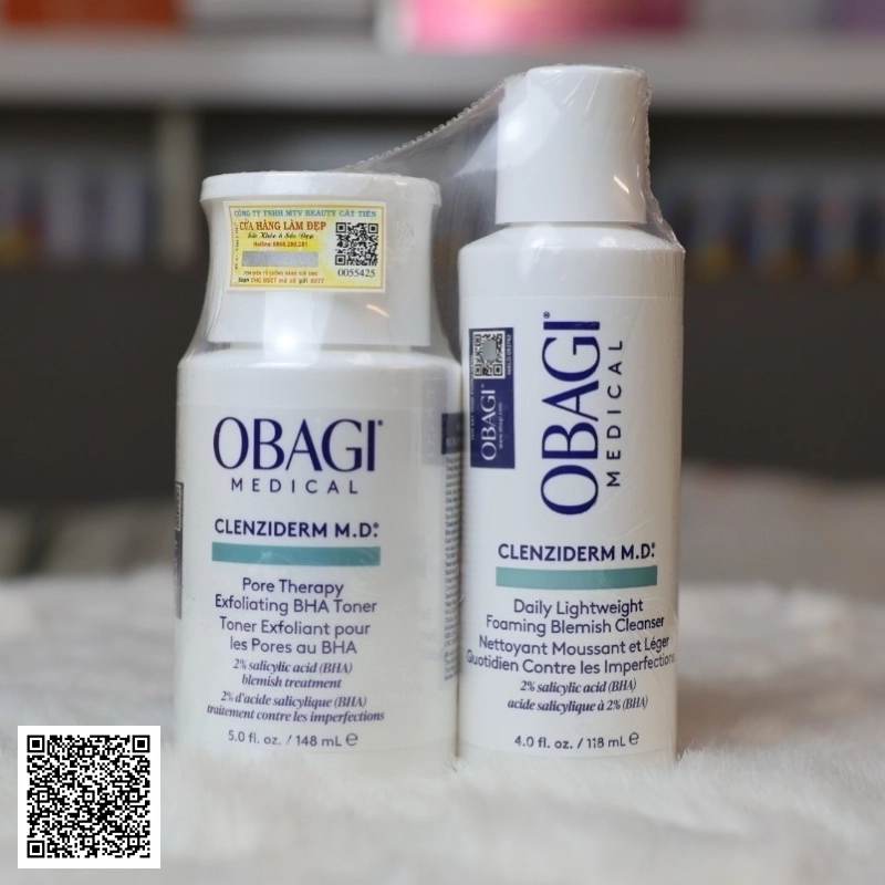 Bộ Đôi Dưỡng Sáng Khỏe & Làm Sạch Mụn Nhờ BHA Obagi Clenziderm Cleanser & Obagi Clenziderm Exfoliating BHA Toner