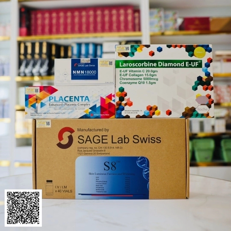 Truyền Trắng Da S8 SAGE Lab Swiss + Laroscorbine Diamond E-UF + Placenta Complex + SAGE Lab Swiss NAD NMN 18000