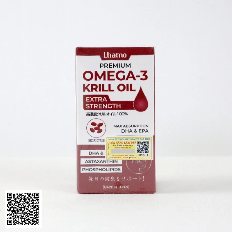 Viên Uống Dầu Nhuyễn Thể Lhamo Premium Omega-3 Krill Oil Nhật Bản Hộp 90 Viên