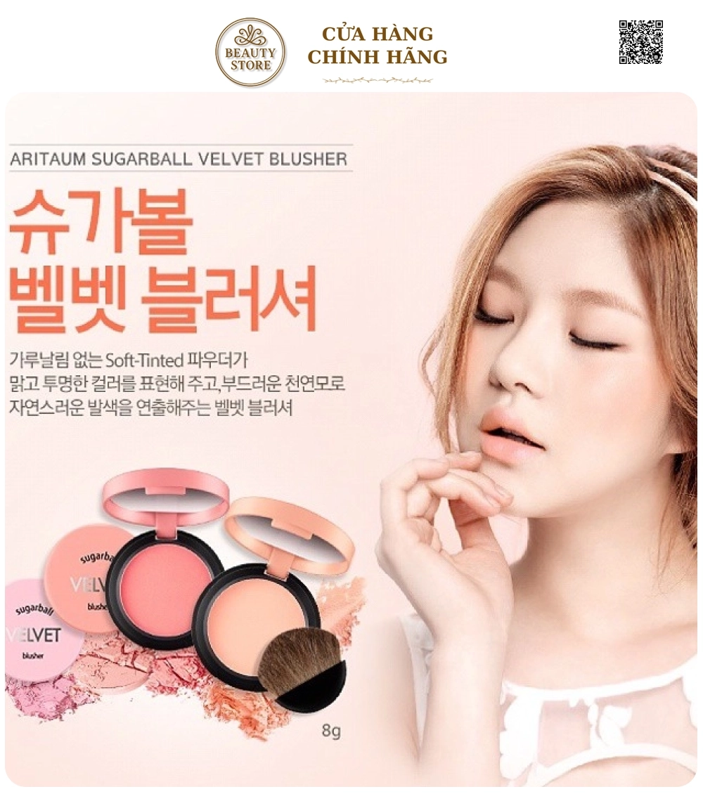 Phấn Má Hồng Aritaum 2 in 1 Sugar Ball Velvet Blusher