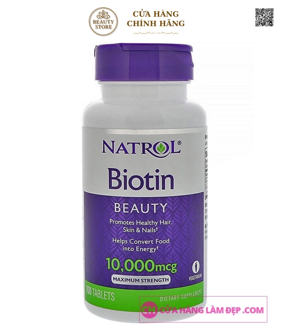 Natrol Biotin 10000 Mcg - Viên Uống Hỗ Trợ Mọc Tóc, Giúp Móng Chắc Khỏe